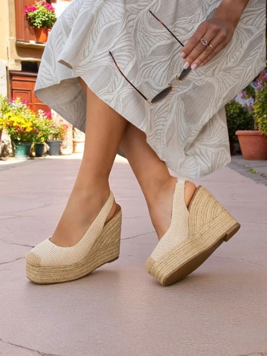 Sandalias de Cuña con Esparto Alassio Beige