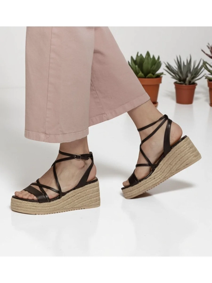 Sandalias con Plataforma de Esparto Monza Noir