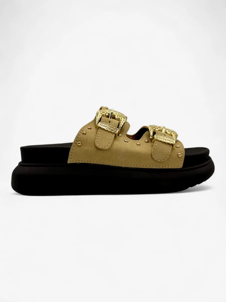 Sandalias con Plataforma y Detalle de Hebilla dorada Tirli Khaki