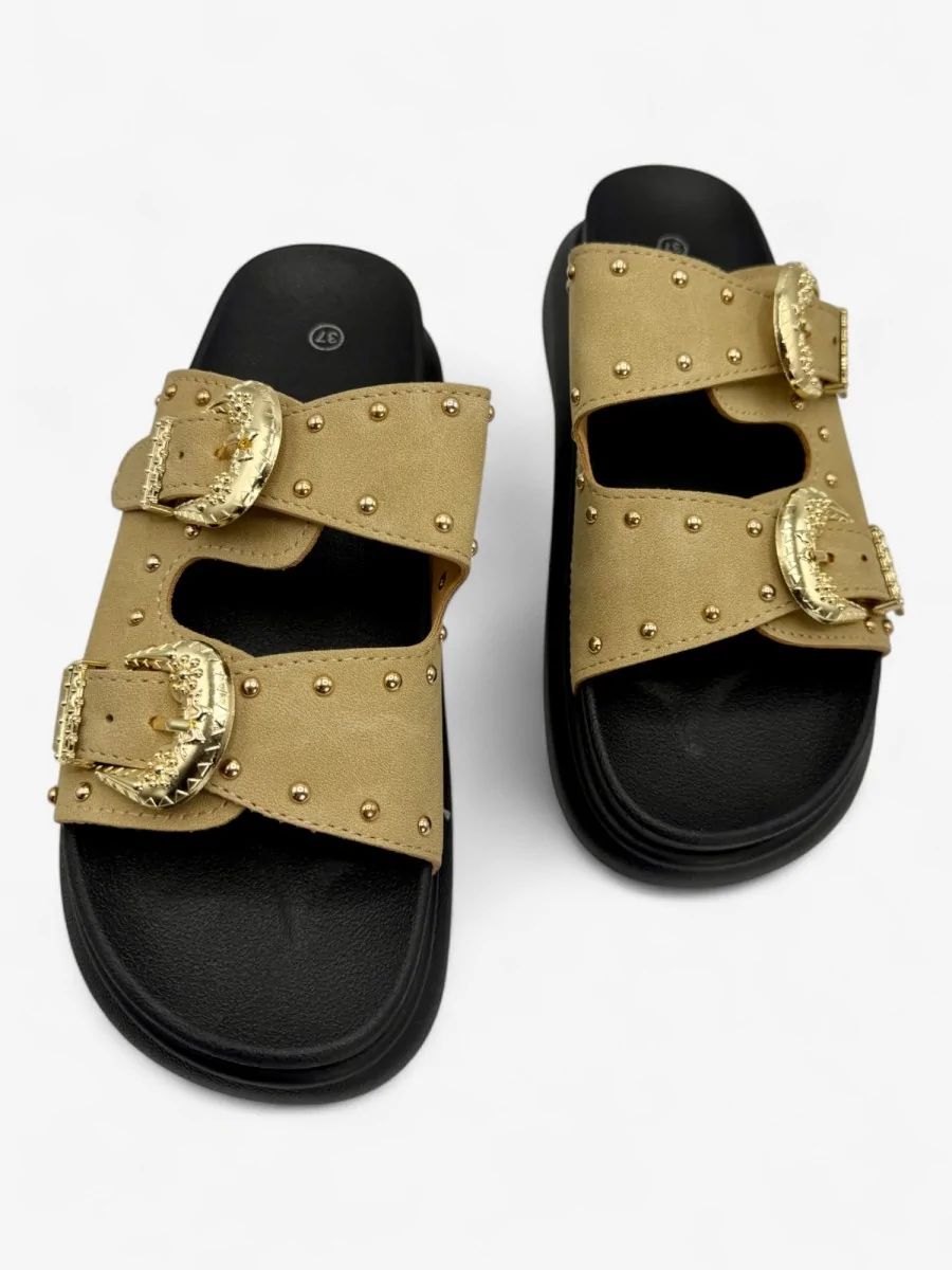 Sandalias con Plataforma y Detalle de Hebilla dorada Tirli Khaki