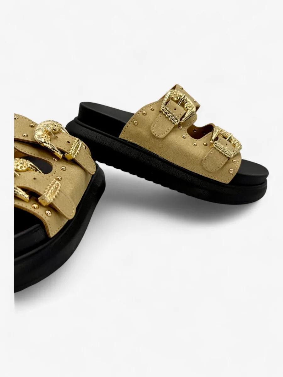 Sandalias con Plataforma y Detalle de Hebilla dorada Tirli Khaki