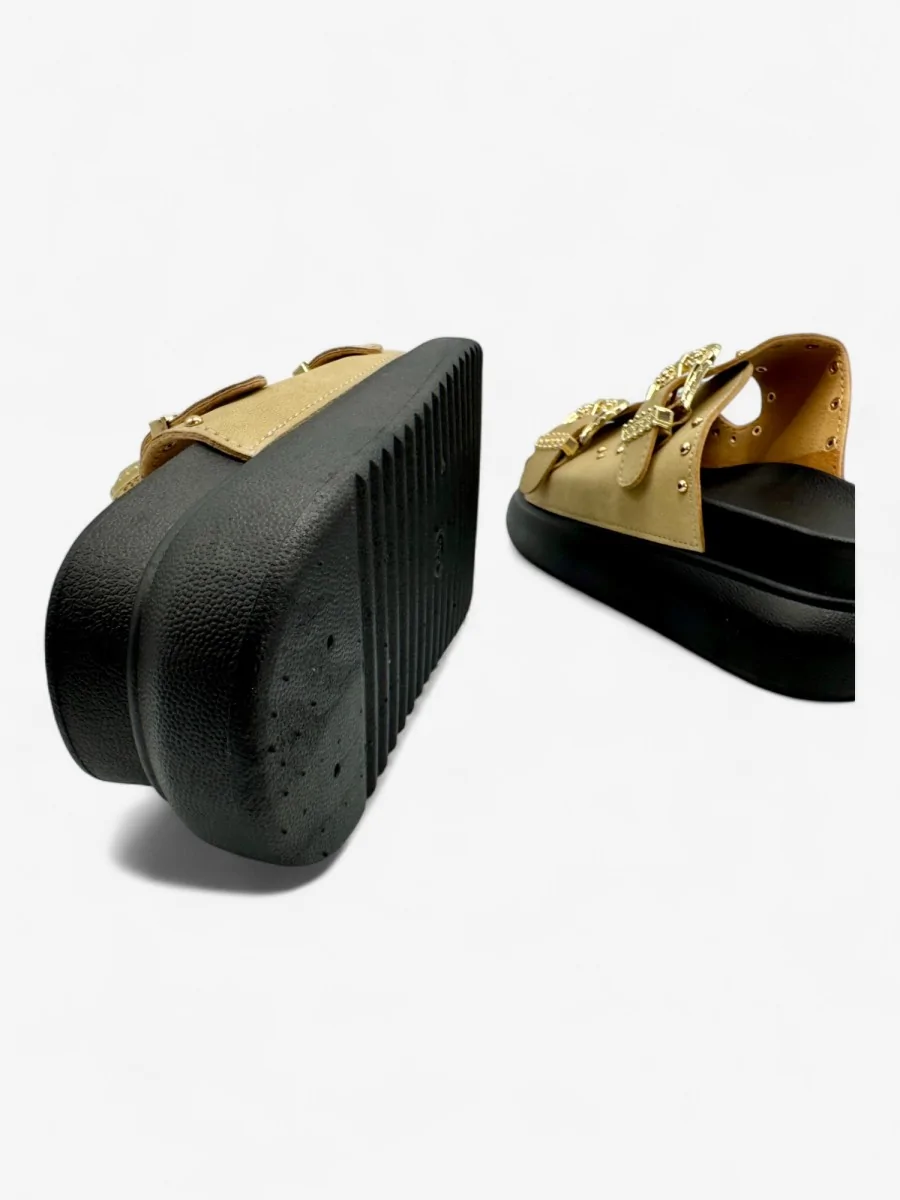 Sandalias con Plataforma y Detalle de Hebilla dorada Tirli Khaki