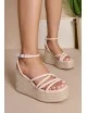 Sandalias con Tiras y Pulsera Masone Beige