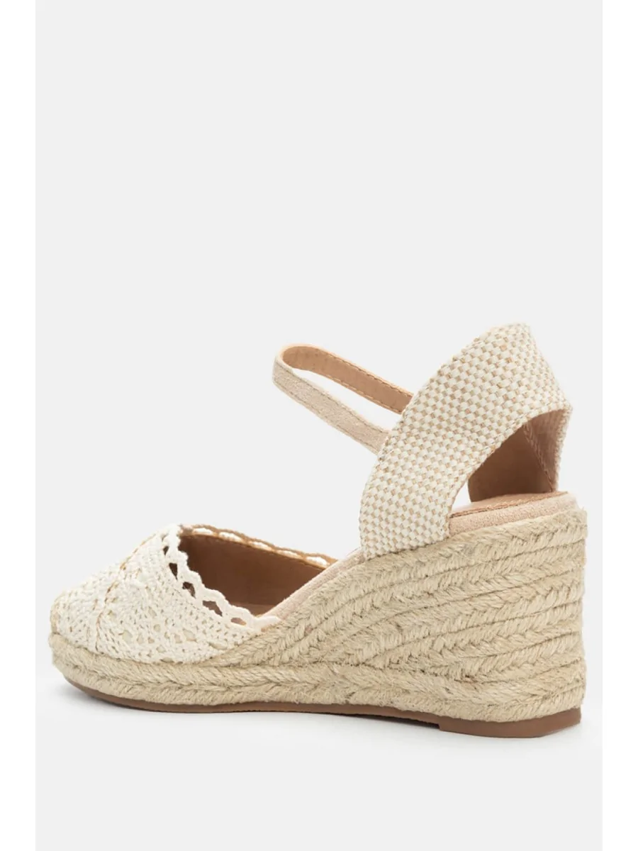 Sandalias de Cuña con Crochet Ceriana Beige
