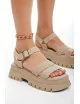 Sandalias con Tiras en Piel y Plataforma Gemini Khaki