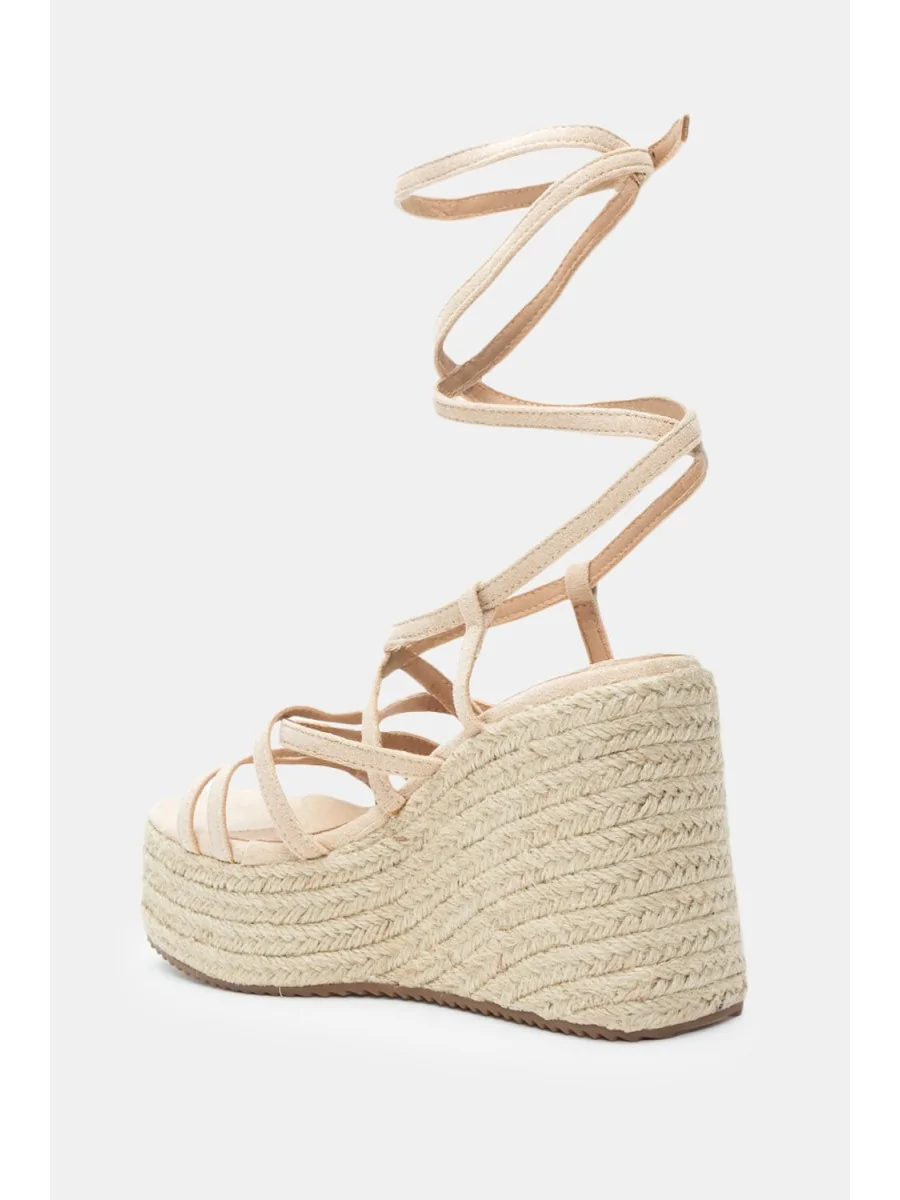 Sandalias con Tiras y Atadas a la Pierna Casina Beige