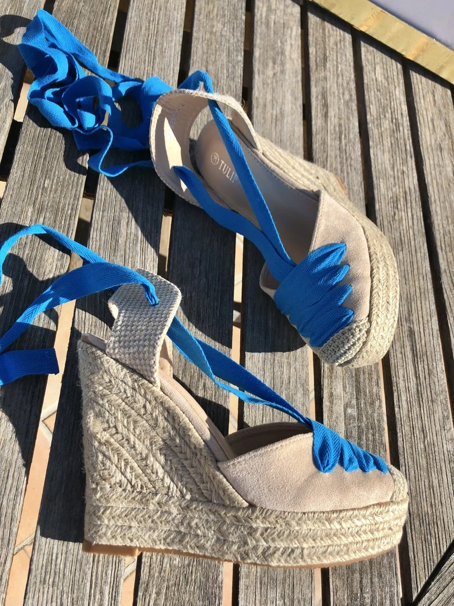 Sandalias con Cuña altas Galatina Maxi Beige/Blue