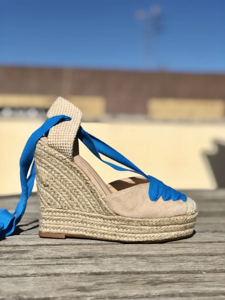 Sandalias con Cuña altas Galatina Maxi Beige/Blue