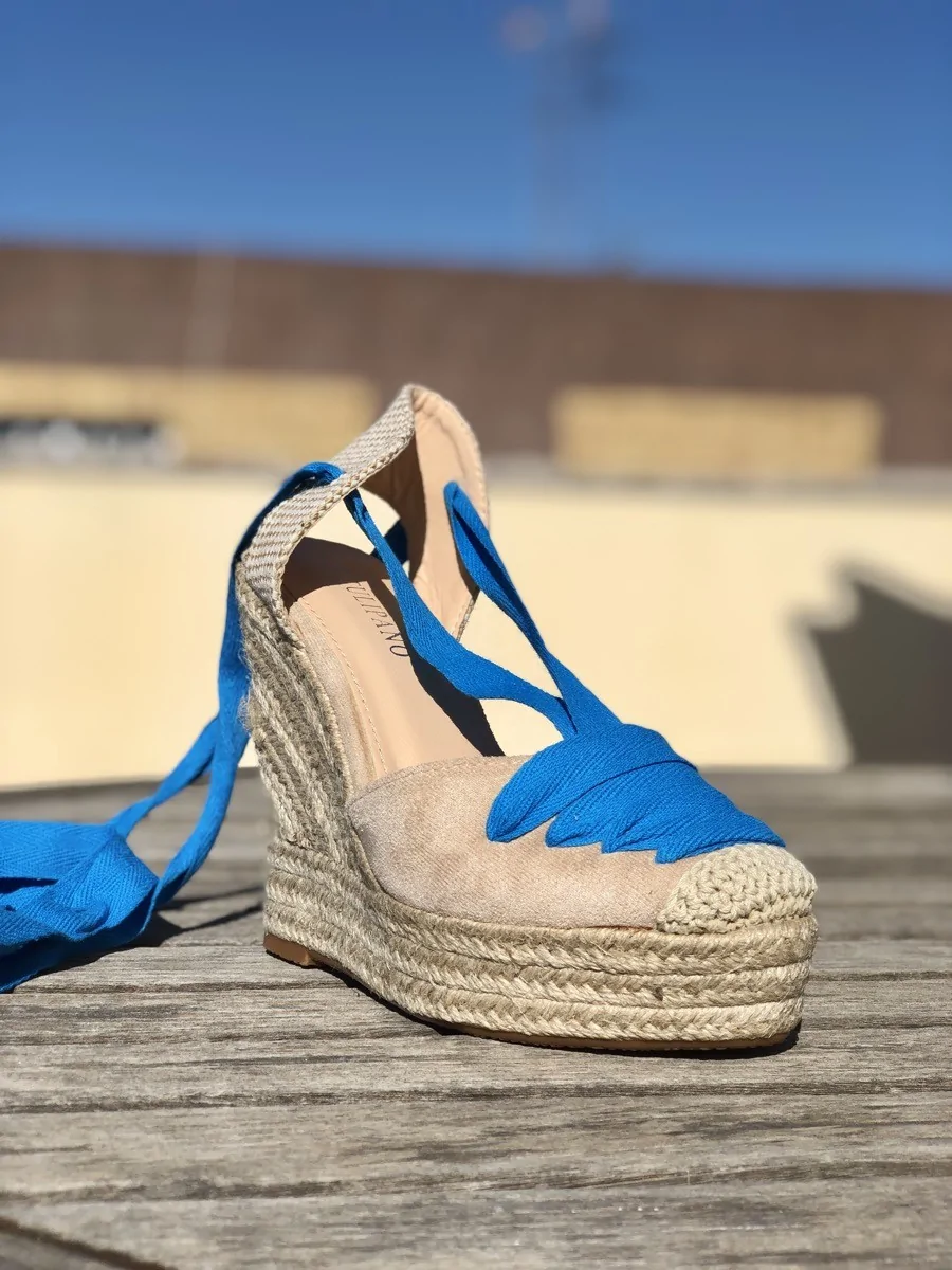 Sandalias con Cuña altas Galatina Maxi Beige/Blue