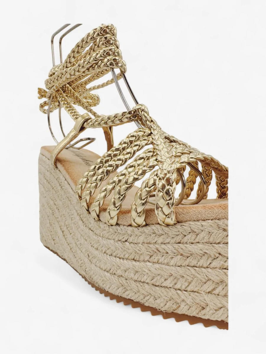 Sandalias con Cuña y Tiras Trenzadas Ales Gold