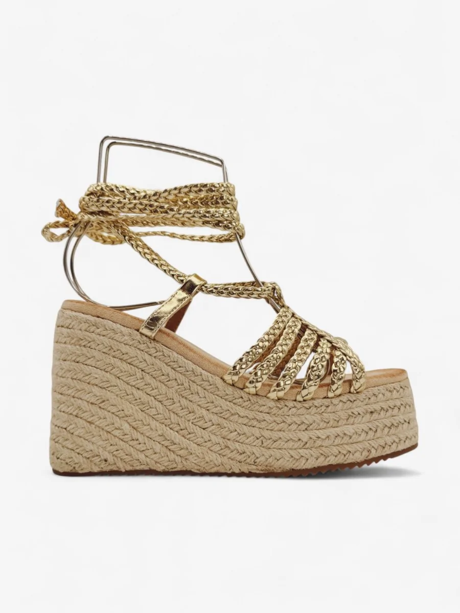 Sandalias con Cuña y Tiras Trenzadas Ales Gold