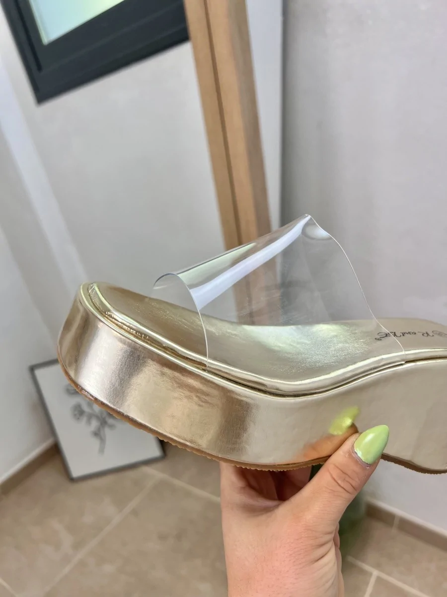 Sandalias con Plataforma Transparente Lioni Gold