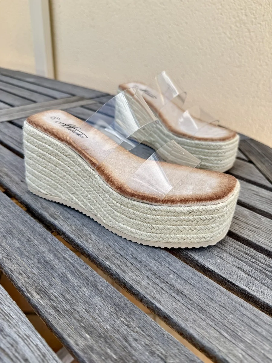 Cuñas de Tiras Transparentes con Plataforma Paris Beige