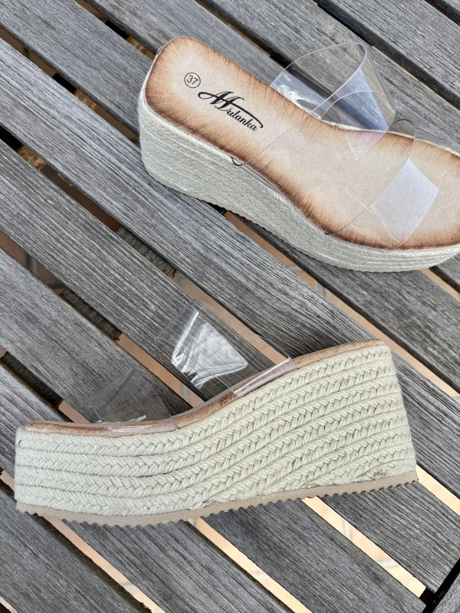 Cuñas de Tiras Transparentes con Plataforma Paris Beige