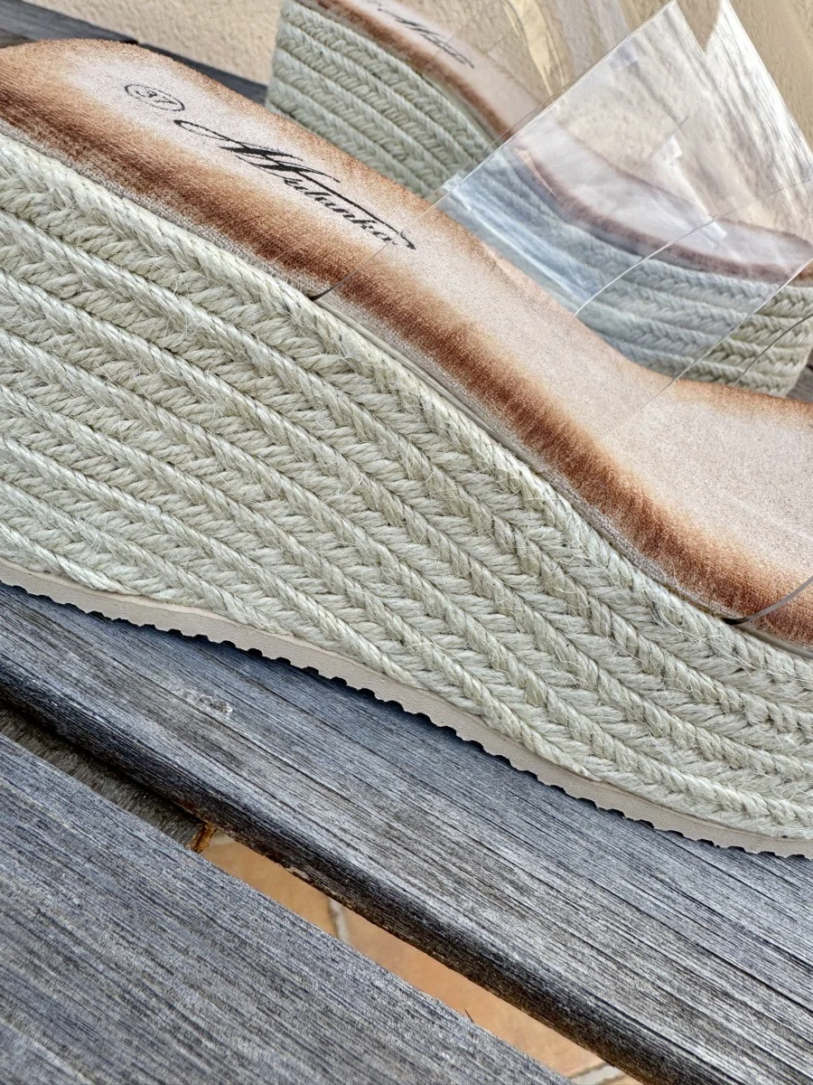 Cuñas de Tiras Transparentes con Plataforma Paris Beige