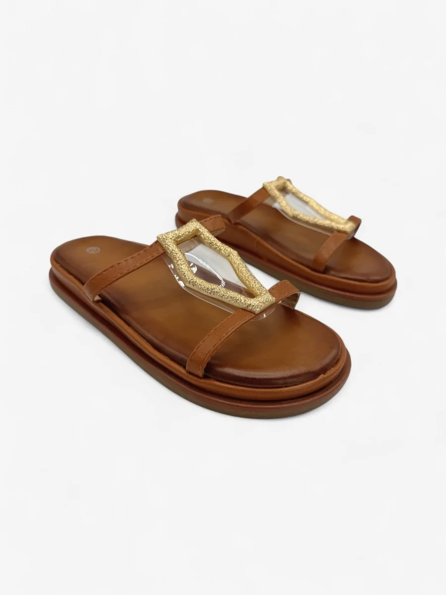Sandalias con Detalle Dorado Pergusa Camel