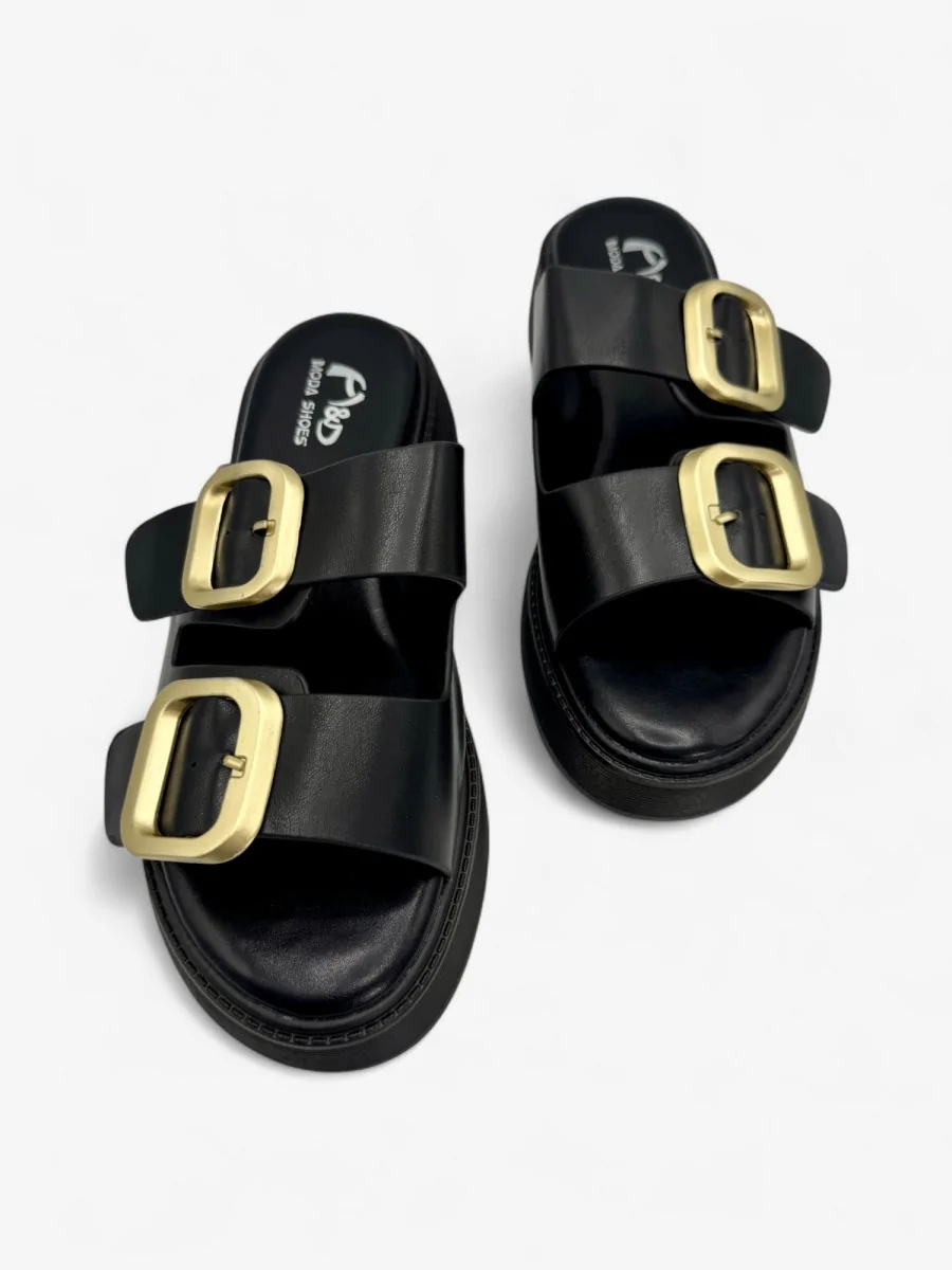 Sandalias con Plataforma y Hebillas Doradas Prizzi Noir