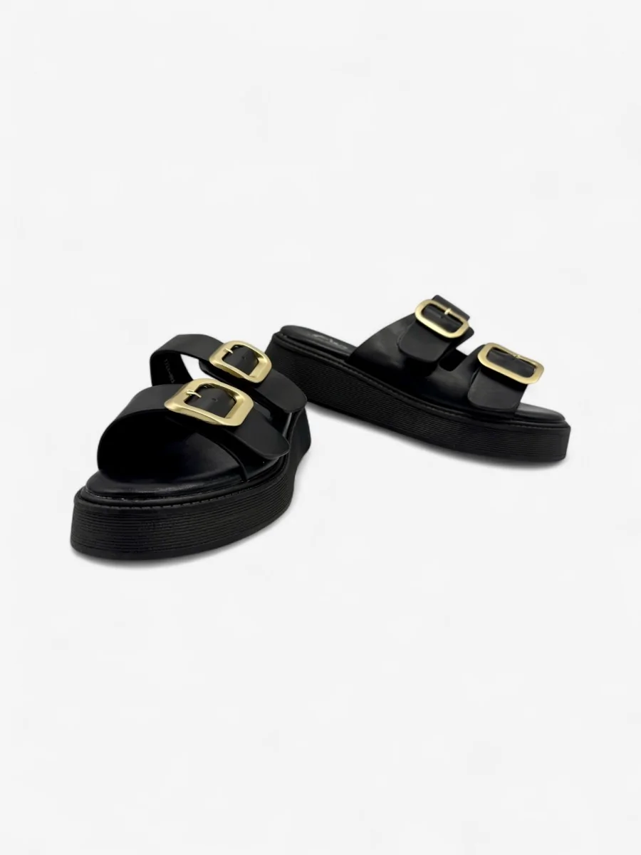 Sandalias con Plataforma y Hebillas Doradas Prizzi Noir