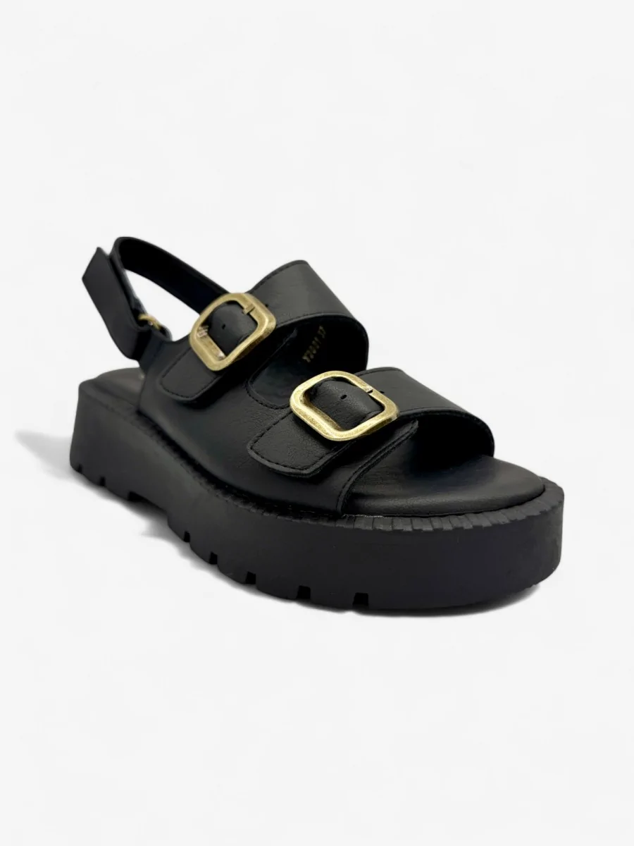 Sandalias Con Plataforma y Hebillas Doradas Biccari Noir