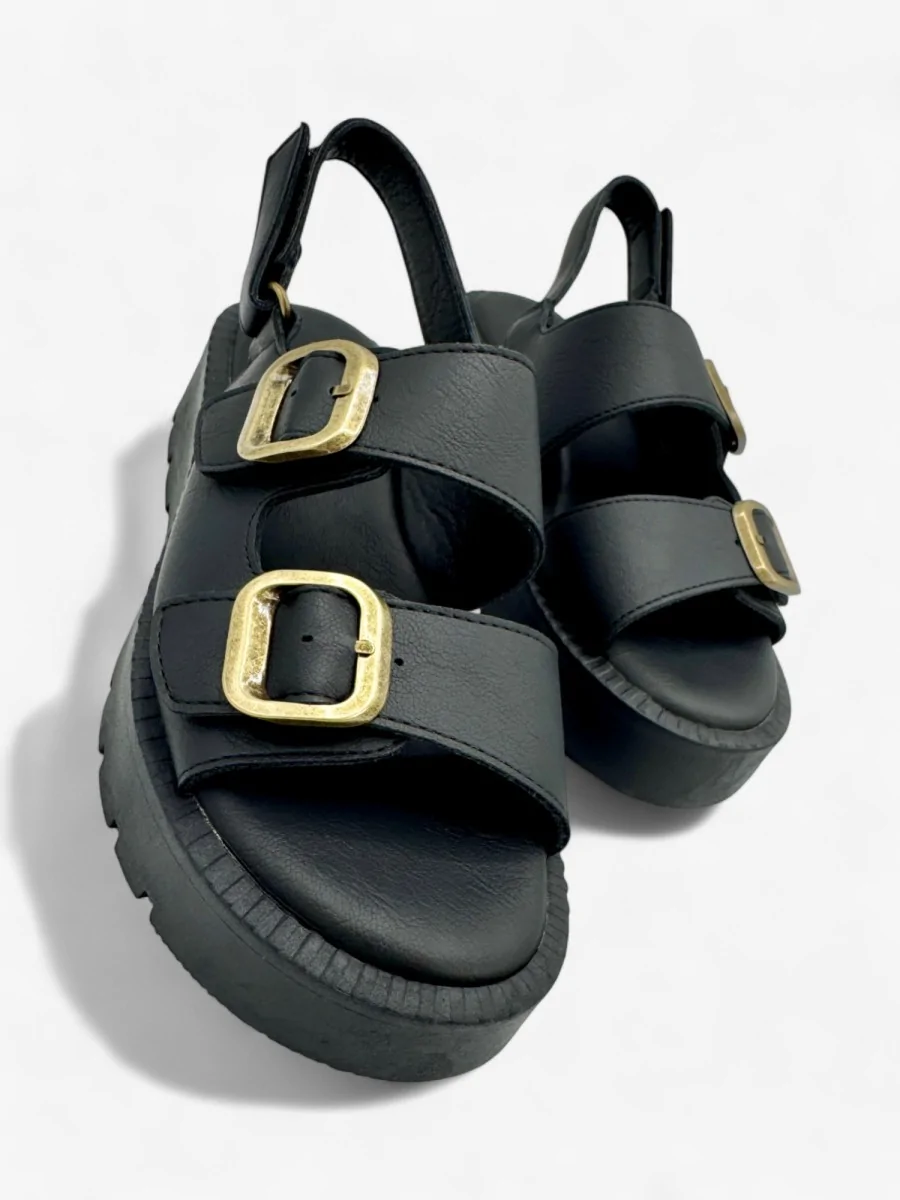 Sandalias Con Plataforma y Hebillas Doradas Biccari Noir