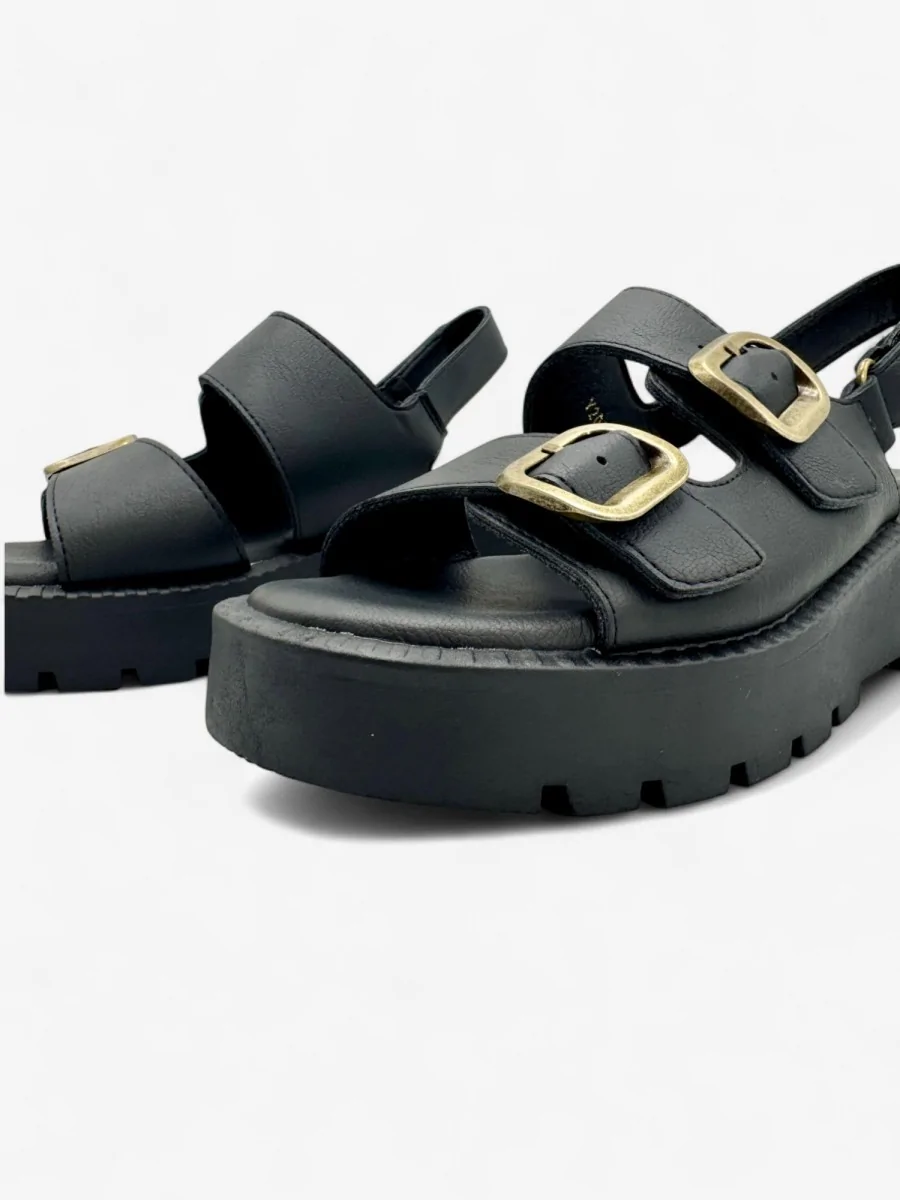 Sandalias Con Plataforma y Hebillas Doradas Biccari Noir