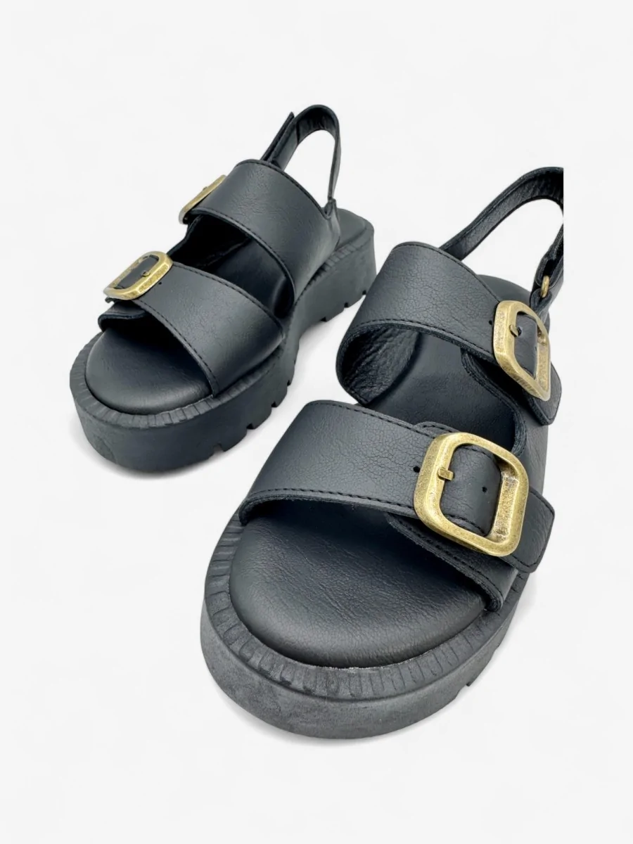 Sandalias Con Plataforma y Hebillas Doradas Biccari Noir