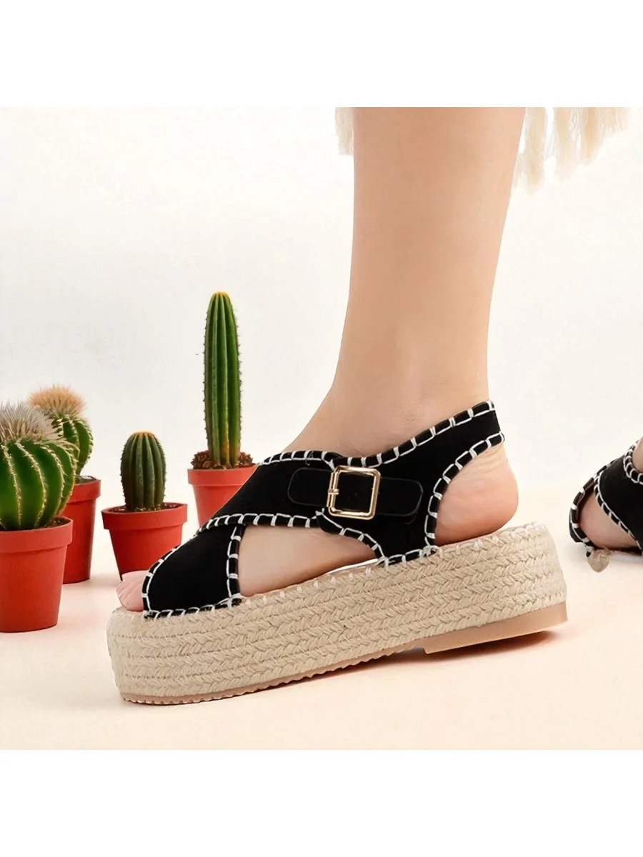 Sandalia con Plataforma de Esparto Lusia Noir