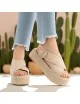 Sandalia con Plataforma de Esparto Lusia Beige
