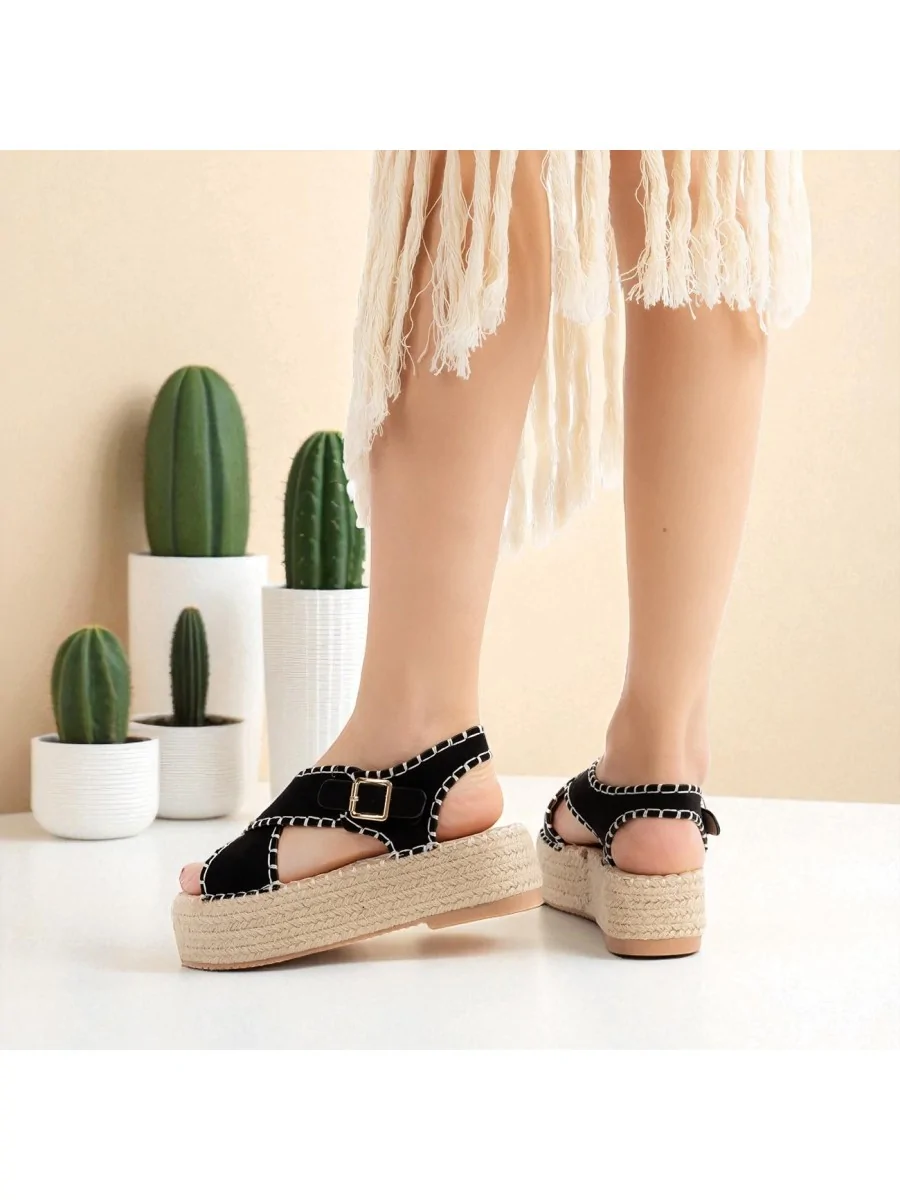 Sandalia con Plataforma de Esparto Lusia Noir