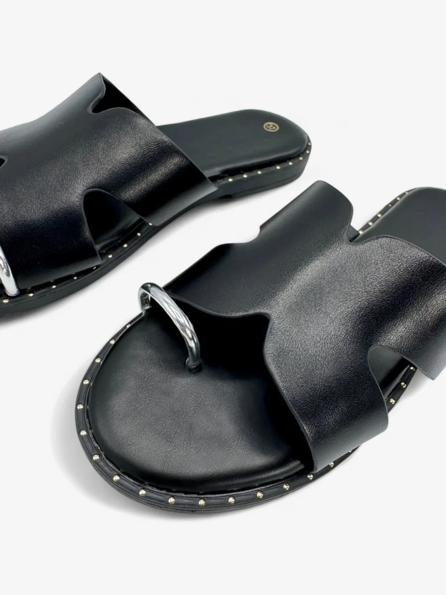 Sandalias Planas con anillo al dedo Atri Noir