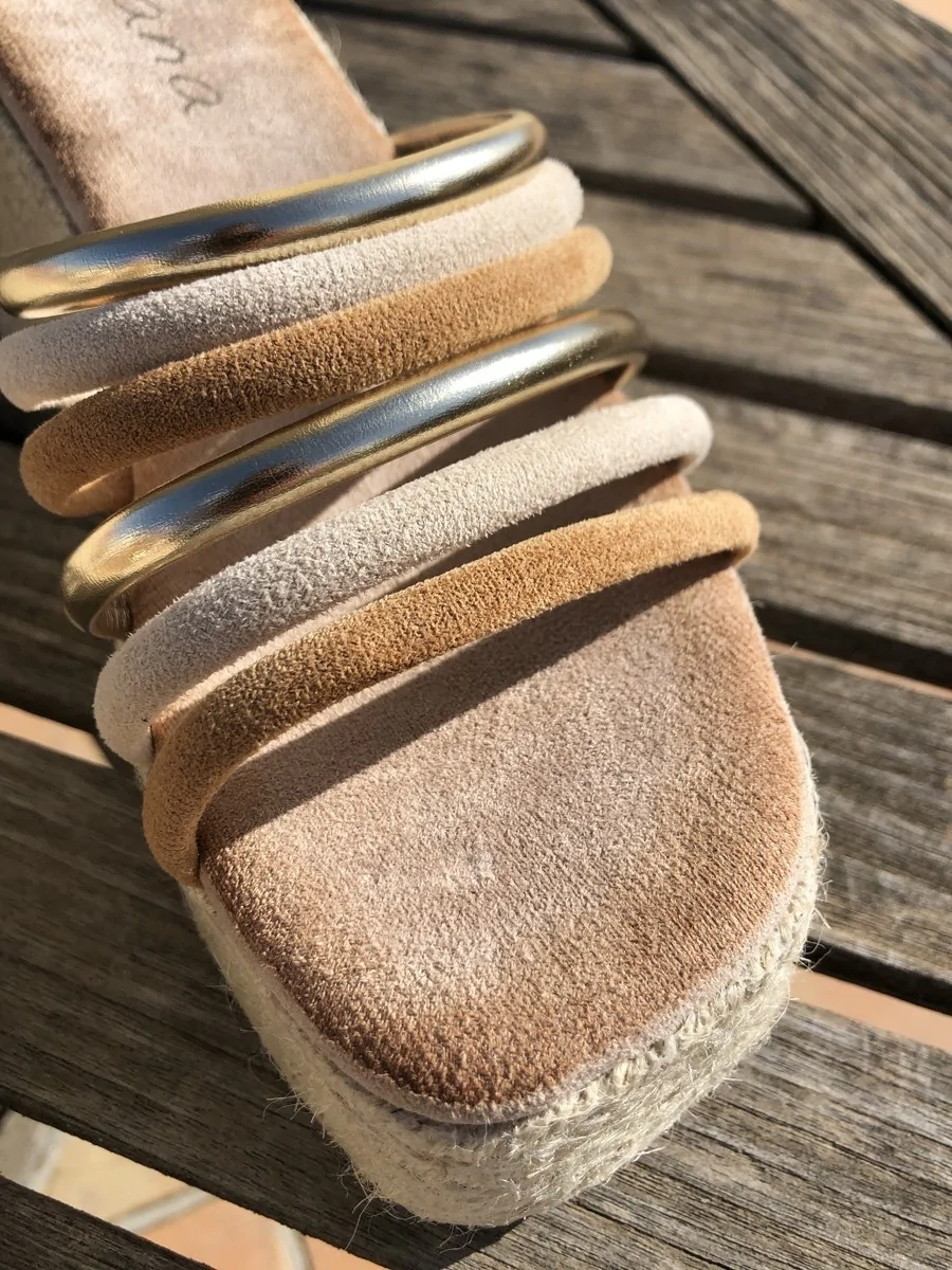 Sandalias Con Plataforma de Esparto y Tiras Lerca Camel