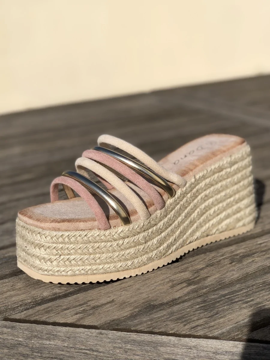 Sandalias Con Plataforma de Esparto y Tiras Lerca Beige