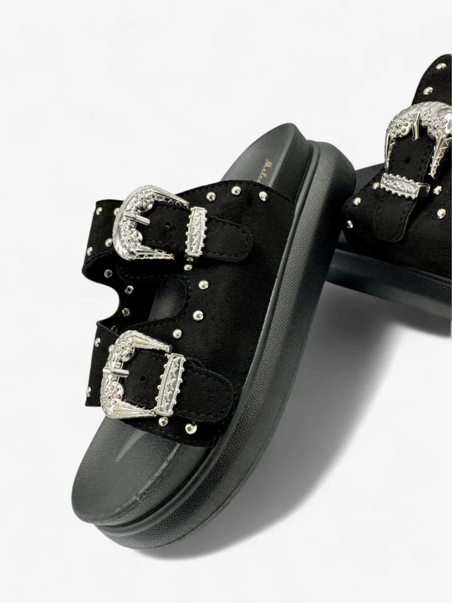 Sandalias con Plataforma y Detalle de Hebilla plateada Tirli Noir