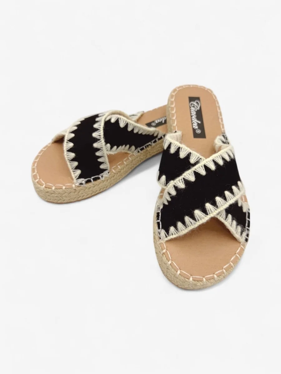 Sandalias con Plataforma de Esparto Caselli Noir