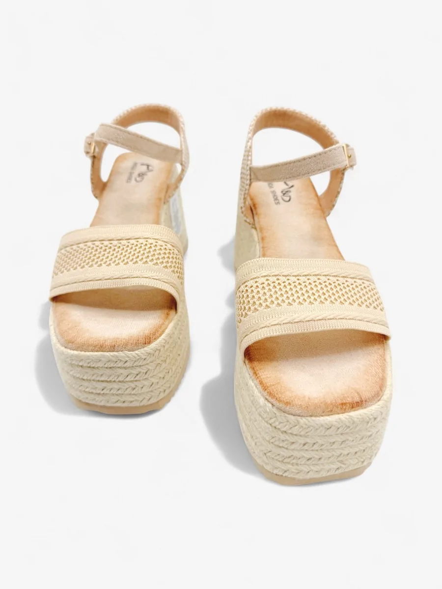 Sandalias con Cuña y Plataform de Esparto Aranova Beige