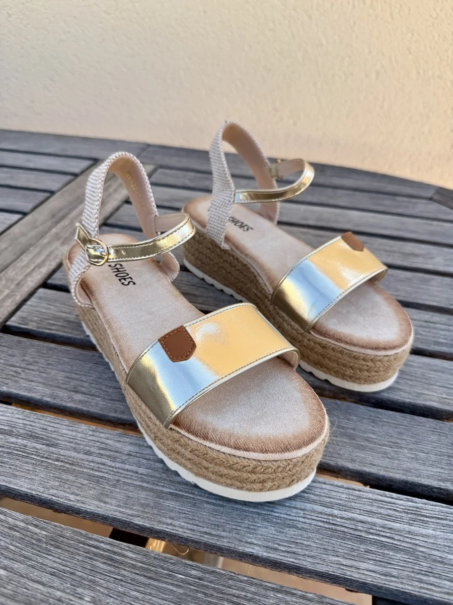 Sandalias de Plataforma y Esparto Caselle Gold