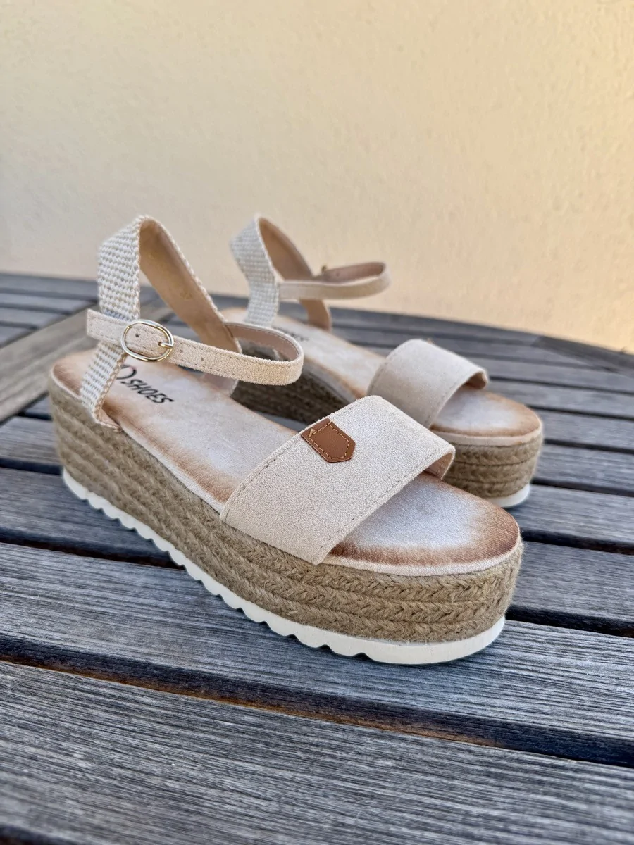 Sandalias de Plataforma y Esparto Caselle Beige
