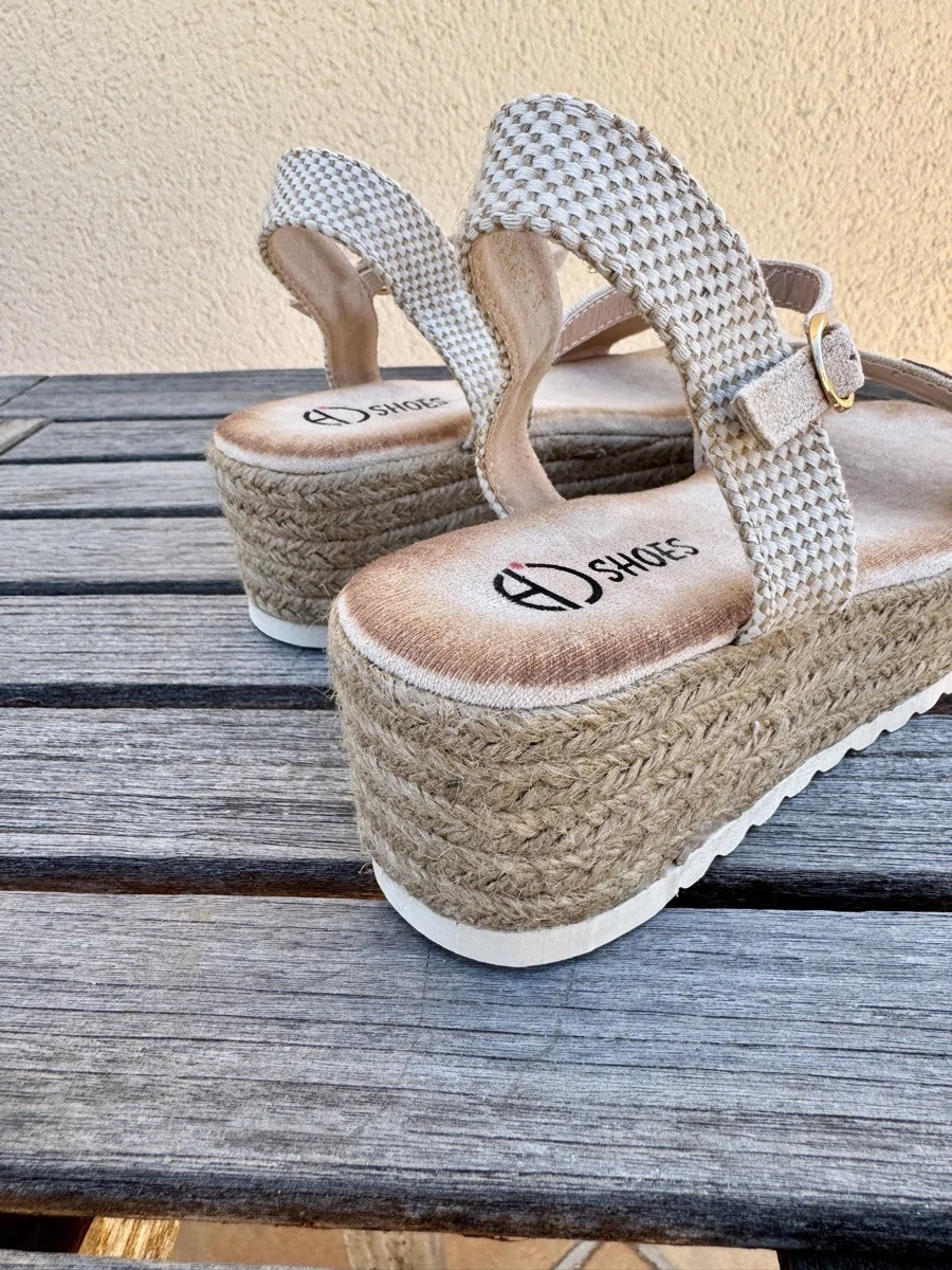 Sandalias de Plataforma y Esparto Caselle Beige