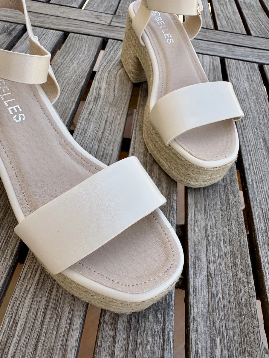 Sandalias con Tacón Grueso de Esparto Laives Beige