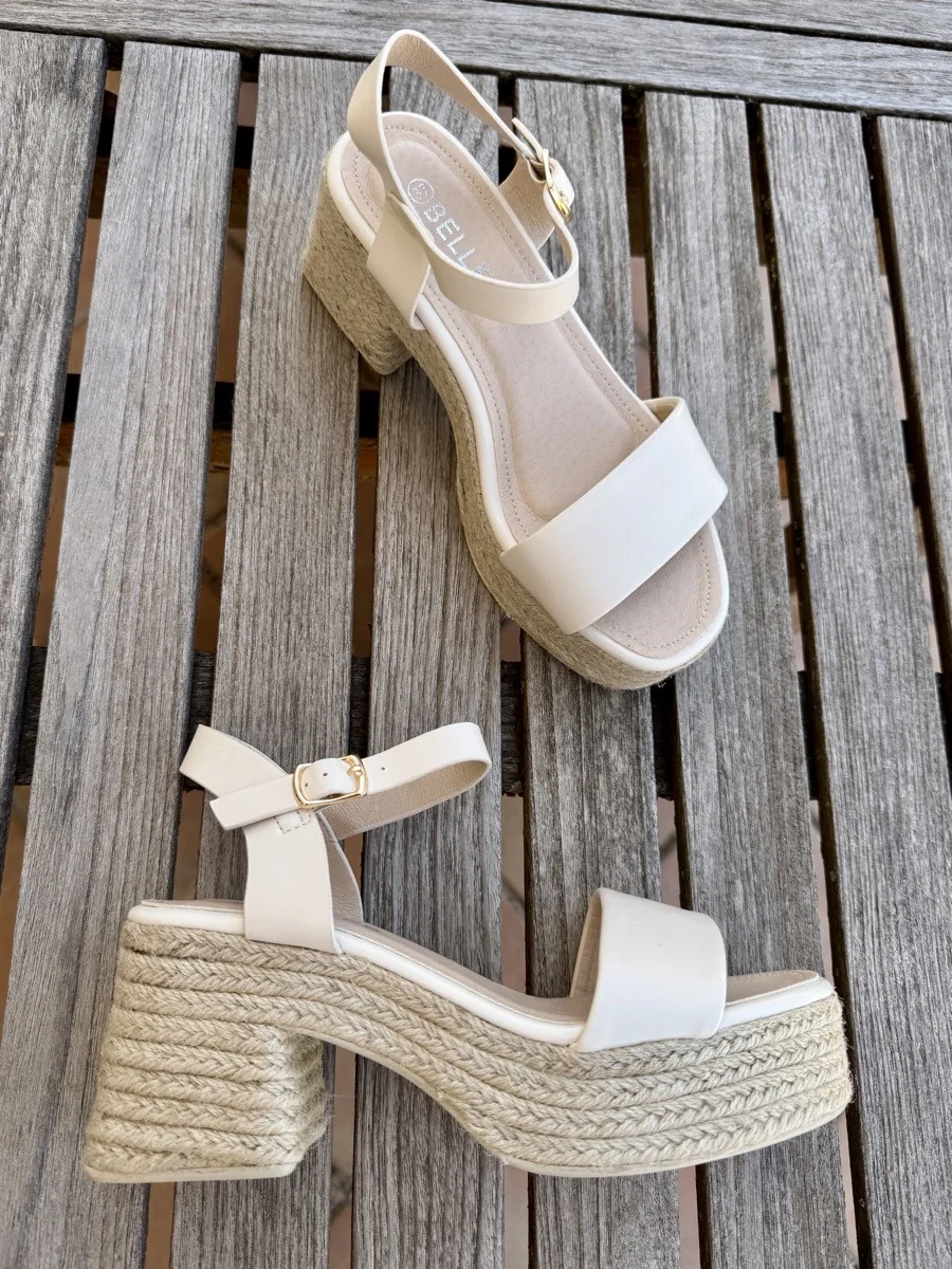 Sandalias con Tacón Grueso de Esparto Laives Beige