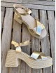 Sandalias con Tacón Grueso de Esparto Rizza Gold