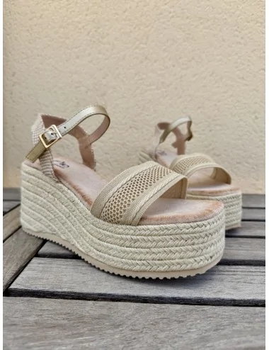 Sandalias con Cuña y Plataform de Esparto Aranova Gold