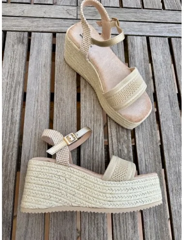 Sandalias con Cuña y Plataform de Esparto Aranova Gold