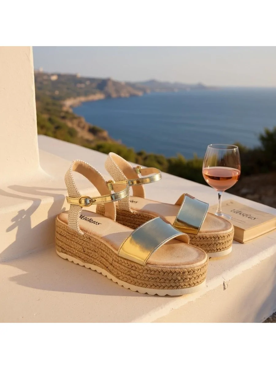 Sandalias de Plataforma y Esparto Caselle Gold