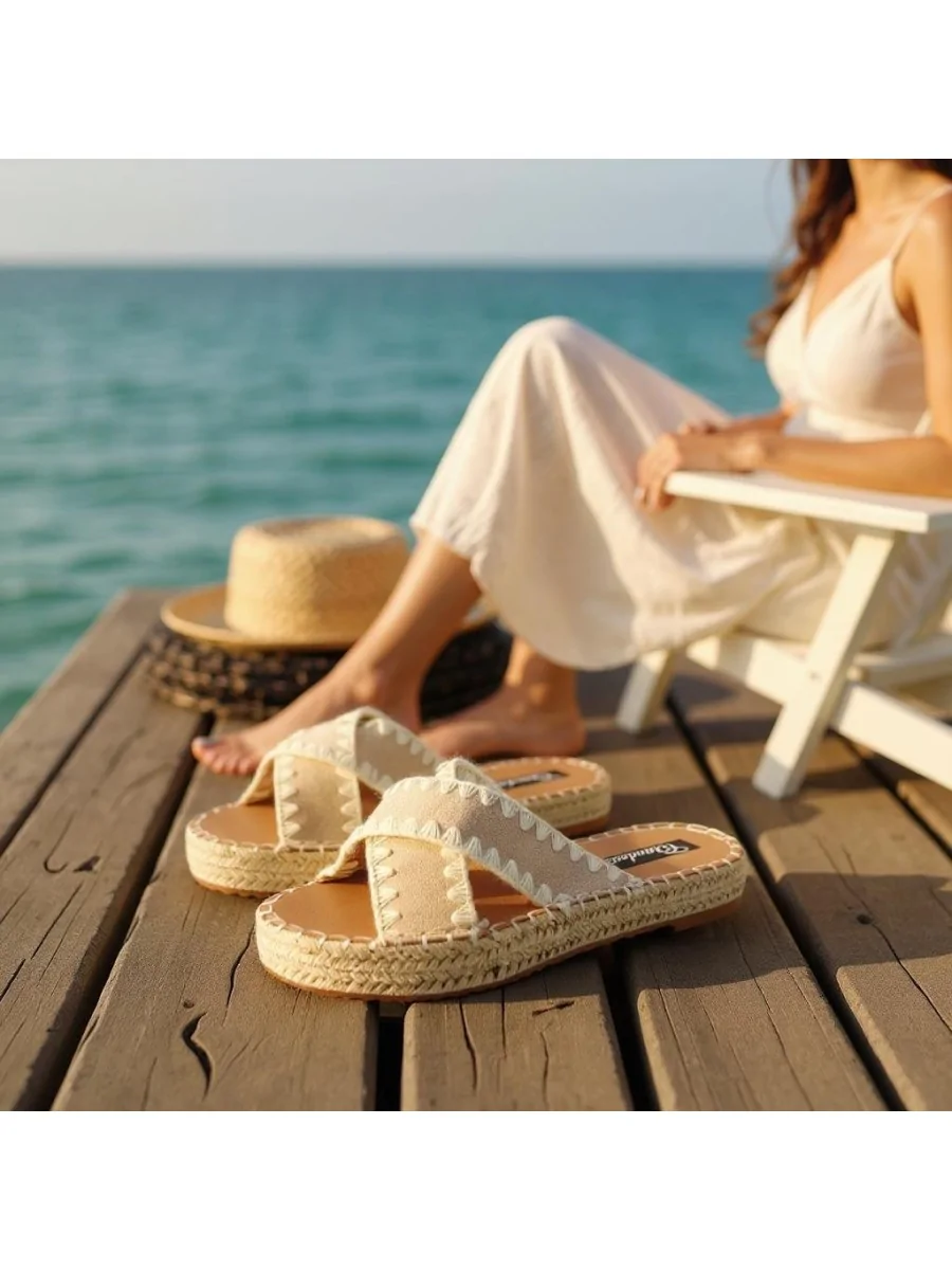 Sandalias con Plataforma de Esparto Caselli Beige