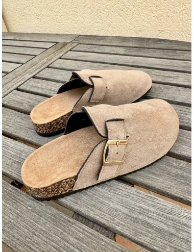 Zuecos con Hebilla dorada abazia Khaki