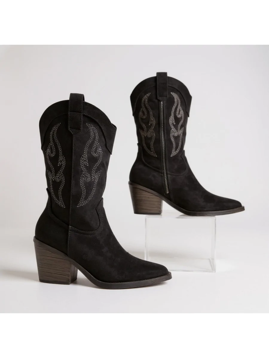 Bota Cowboy con tacón cubano Porto Noir