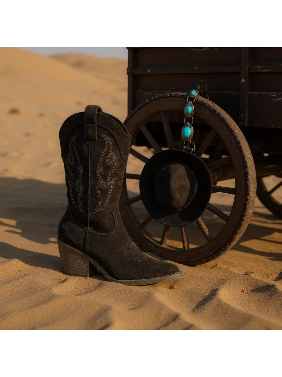 Bota Cowboy con tacón cubano Porto Noir