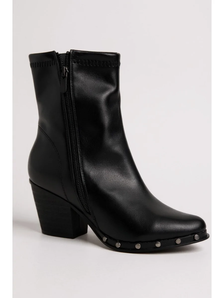 Botines Cowboy con Tacon y tachuelas Plateados Fiesse Noir