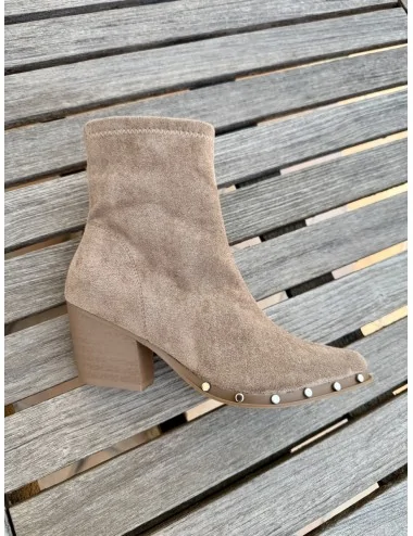 Botines Cowboy con Tacon y tachuelas Plateados Fiesse Khaki